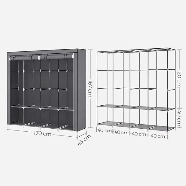 Armario-Ropero de Tela 45x170x167 Gris